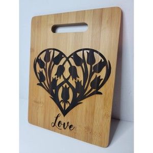 Customizable Cutting Board with Hearth Tulips & The Word Love Laser Engraved